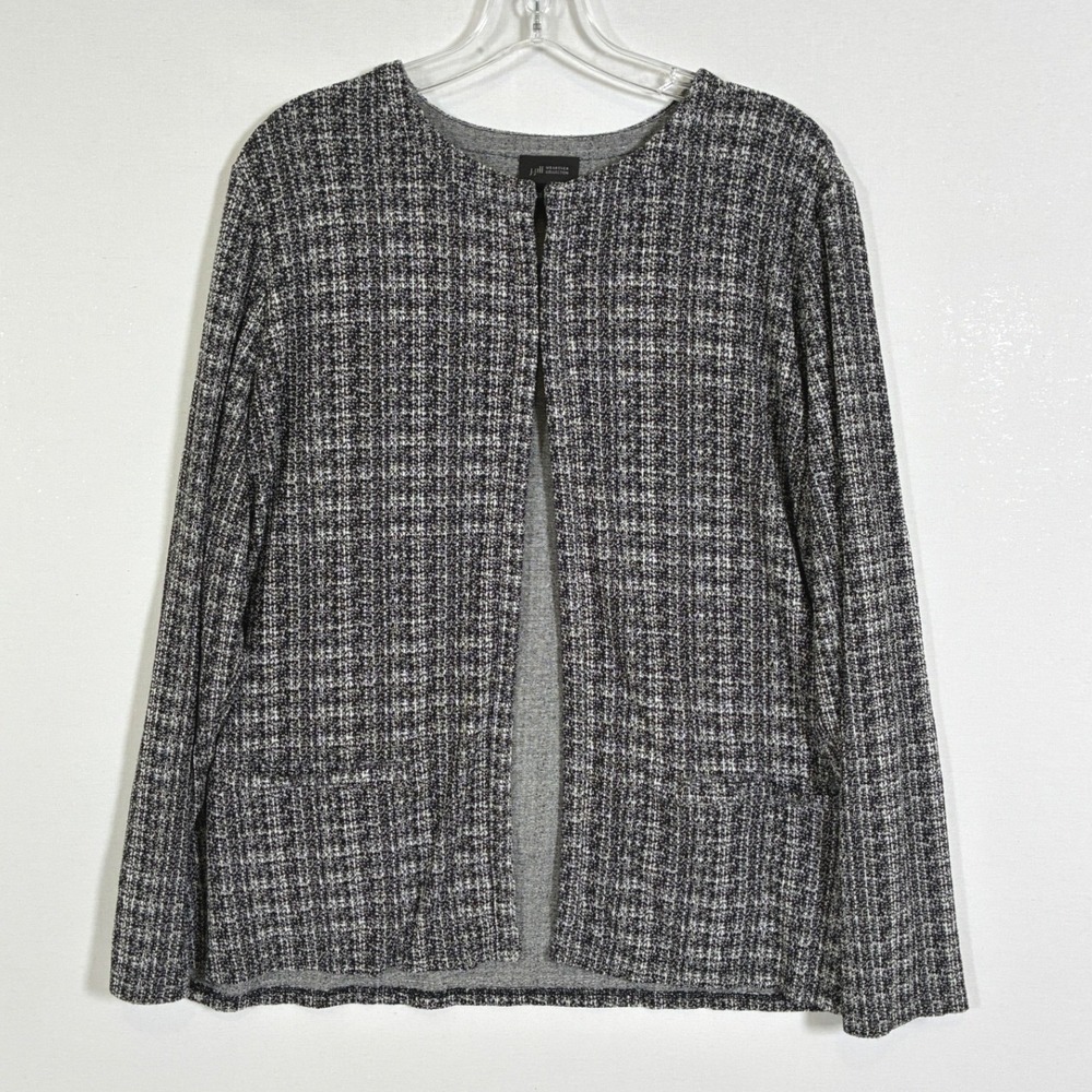J. Jill Wearever Black White Tweed Knit Open Front Cardigan Jacket Womens XL